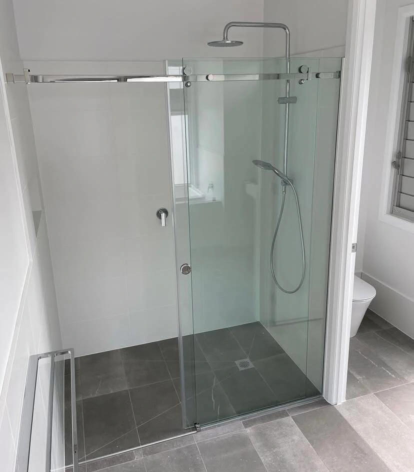 Chrome framed sliding shower screen — gallery shower chrome slider